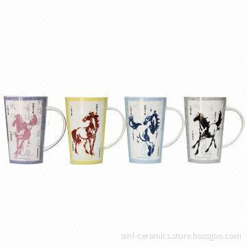 16oz V-shaped Mug in Horse Design, Made of Porcelain/Ceramic, with LFGB/FDA Approvals